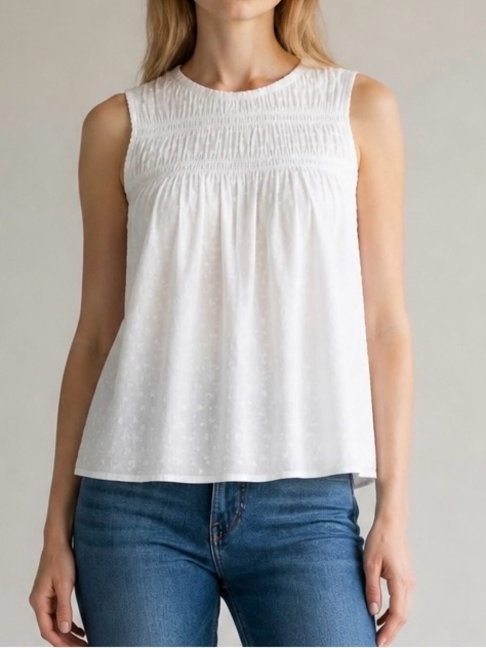 GAP White Sleeveless Smocked Yoke Camisole